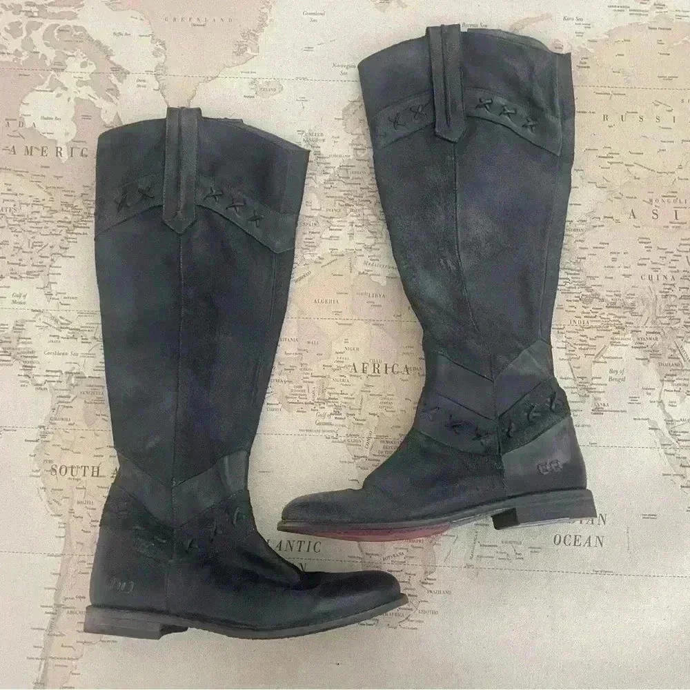 Bed Stu Midge Western Boots Cobbler Series Knee High Leather  Black 39 EUC